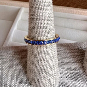 Sapphire Blue Colored CZ 18k Gold Stainless Steel Band Ring September Birthstone